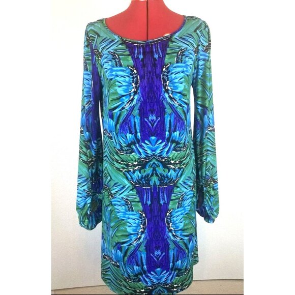 Laundry by Shelli Segal Boho Chic Preppy Sift Dress Ballon Sleeves Green Blue 6 - Picture 12 of 12